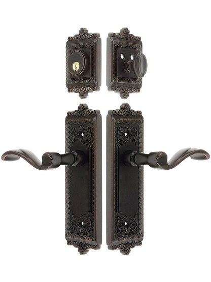 Grandeur Windsor Entry Door Set, Keyed Alike with Portofino Levers in Oil-Rubbed Bronze.
